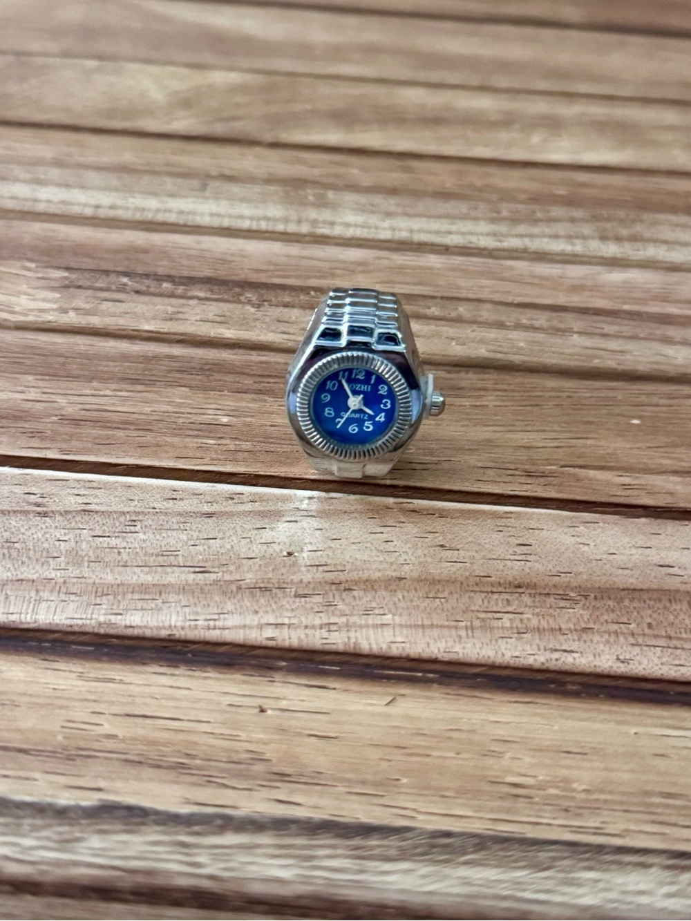 Silver Ring Watch with Blue Dial